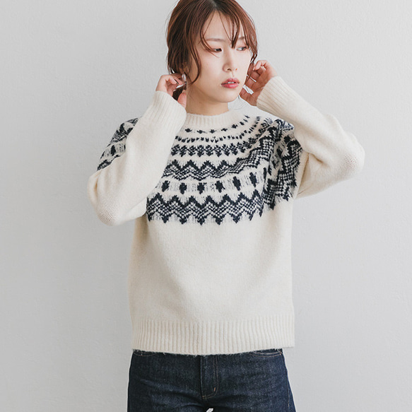 美品✨BATONER ノルディック柄タートルネックニット　アイボリー 254796-01.jpg