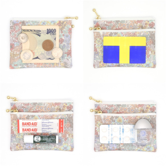 リバティ ラミネートのダブルファスナーポーチ ミニ フェルダ ミニ財布 カードケース コインケース 小銭入れ 9枚目の画像