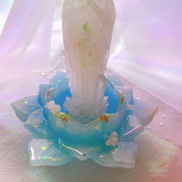 Crystal Maria & Lotus --マリア様と蓮の花のキャンドルホルダー♡Blue-【心のお守りセット】 5枚目の画像