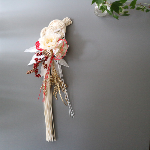 新作》正月飾り 白牡丹 2024年 しめ縄・しめ飾り Bleu du ciel