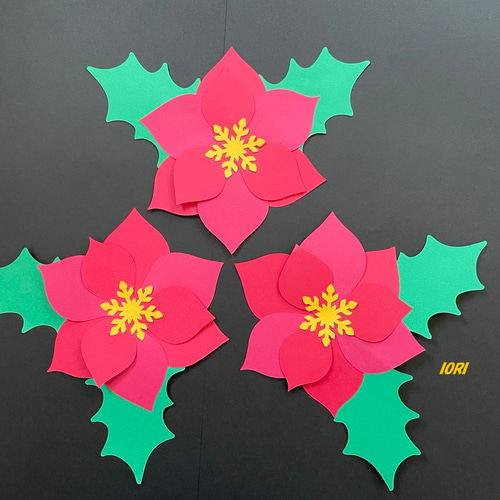 壁面飾り♪ 冬 ポインセチア 3個セット クリスマス 雑貨・その他 IORI