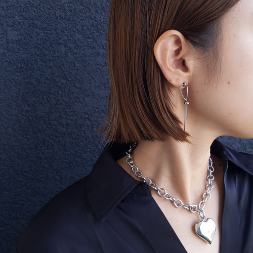 1pcs] オールステンレス製 ビッグ ハート ネックレス シルバー