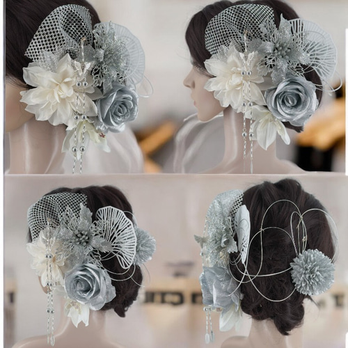 豪華】 髪飾り 簪 成人式 卒業式 結婚式 和装 ローズ 白 ゴールド