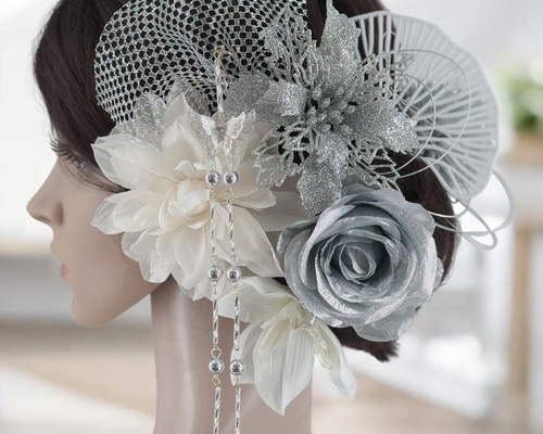 豪華】 髪飾り 簪 成人式 卒業式 結婚式 和装 ローズ 白 ゴールド