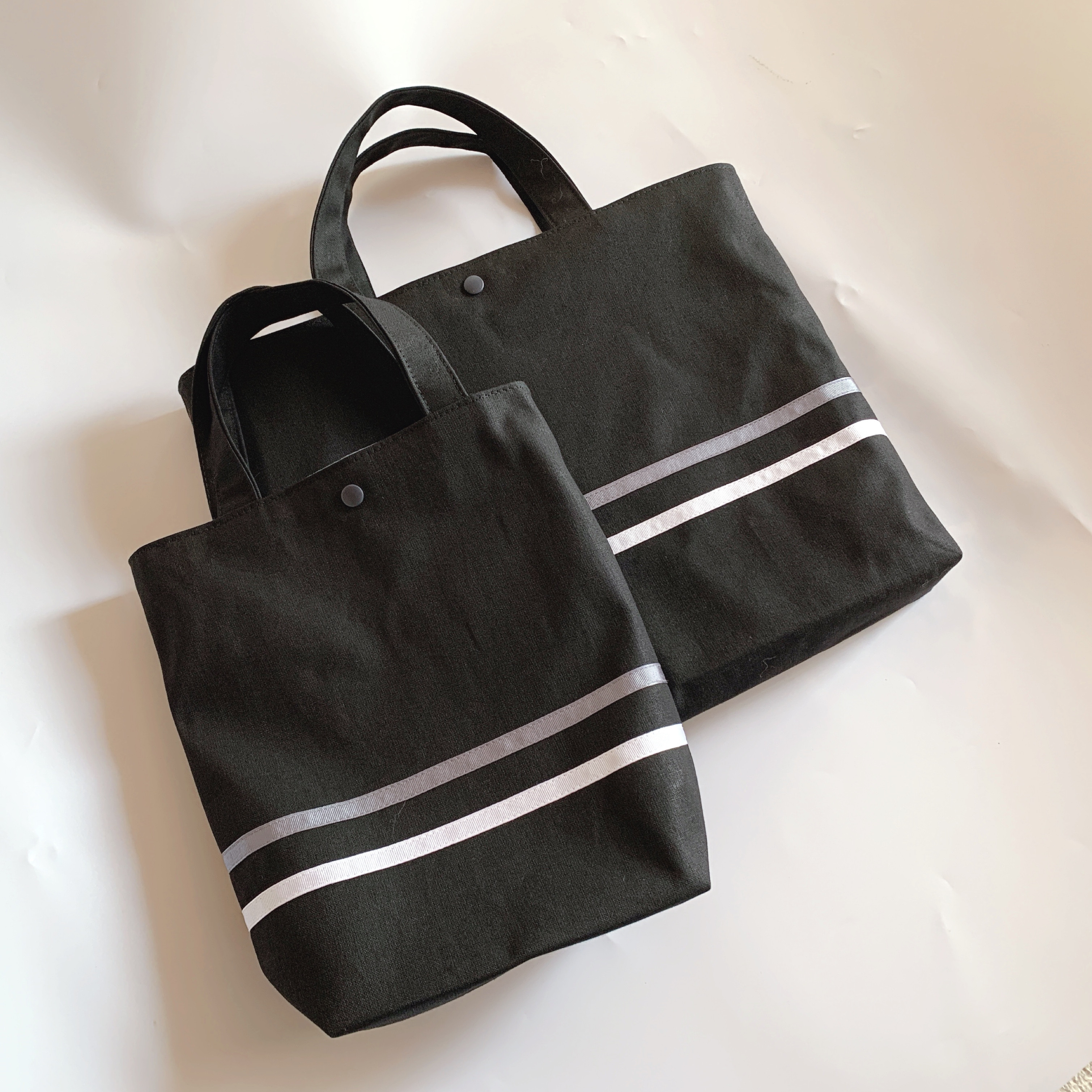 通学通園2点セット　ブラック×グレー白ライン