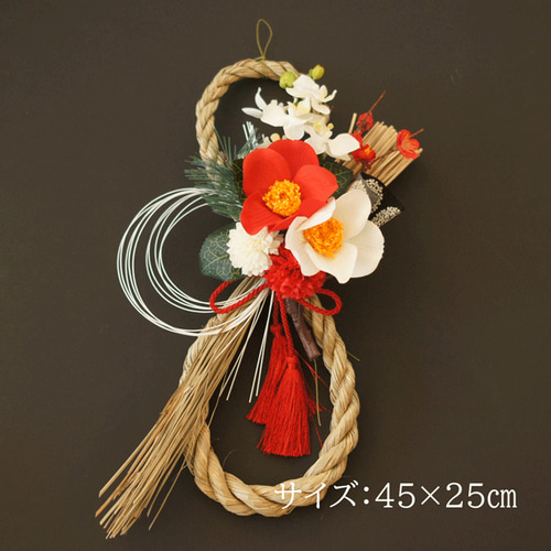 豪華な胡蝶蘭の咲き誇るしめ縄にスワッグ  しめ縄リース しめ飾り 正月飾り 玄関 しめ縄】紅白の椿と胡蝶蘭のお正月飾り しめ縄 しめ縄・しめ飾り