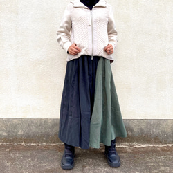 ⭐️inahomayu⭐️大人のロングスカート　バイカラー　フレアロングスカート　ウエストゴム　春夏秋冬　個性的 1枚目の画像