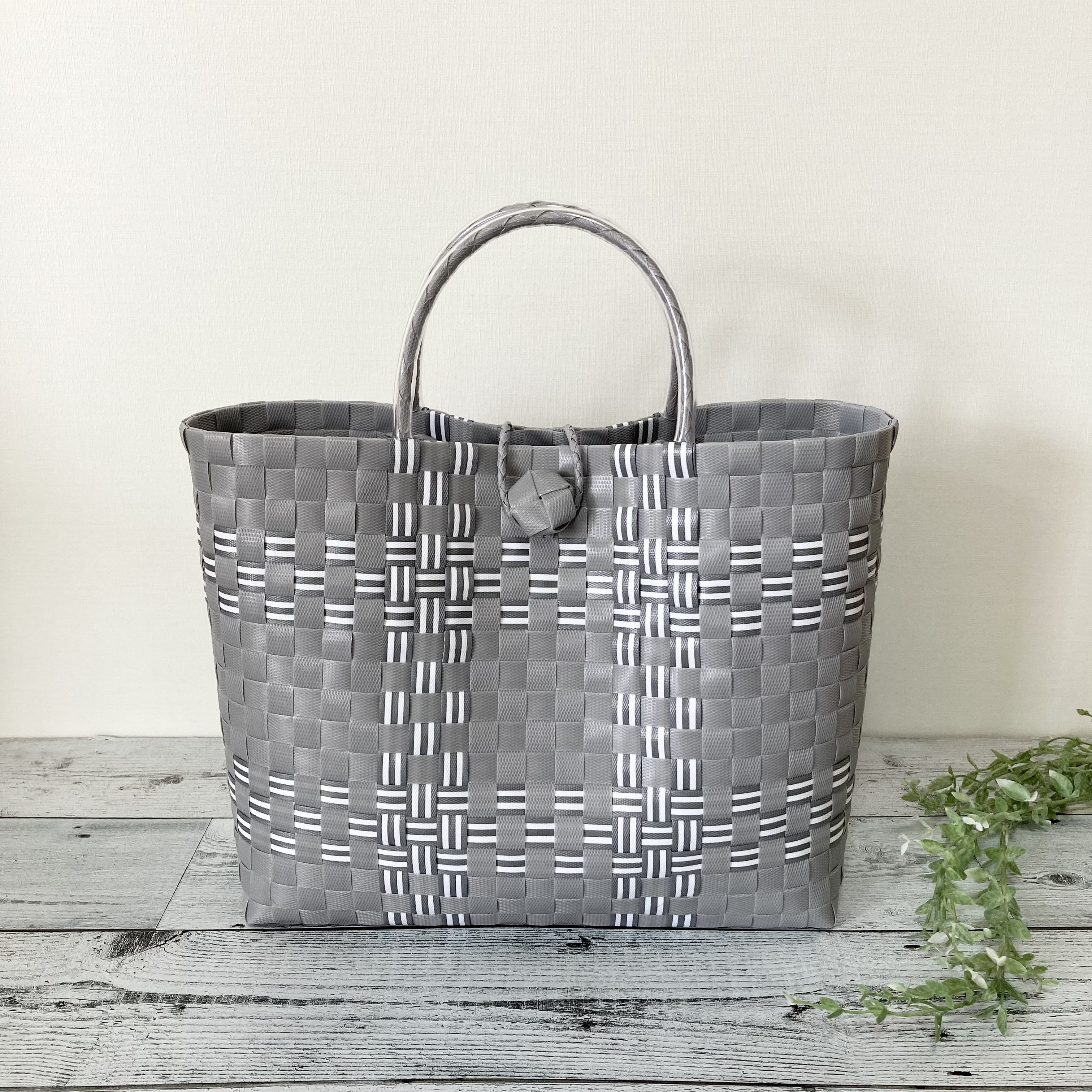 プラかごバッグ A4サイズ対応 LLサイズ グレー×ホワイト