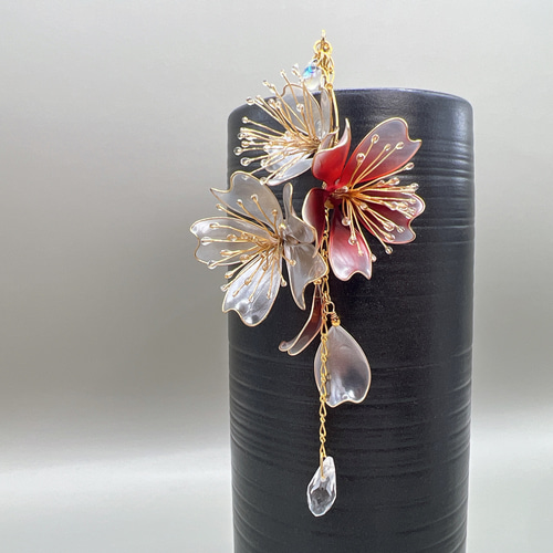 桜 -銀紅- 簪 ディップアート アメリカンフラワー 卒業式 入学式