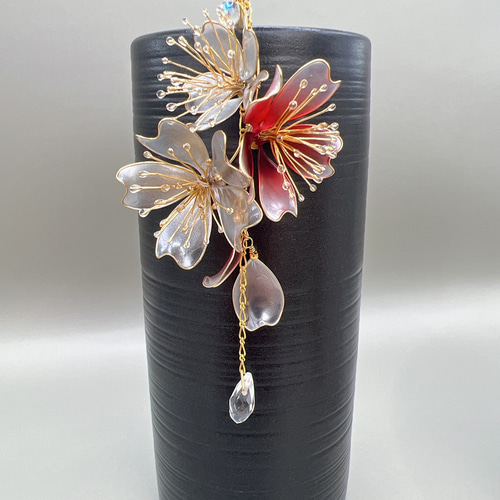 桜 -銀紅- 簪 ディップアート アメリカンフラワー 卒業式 入学式