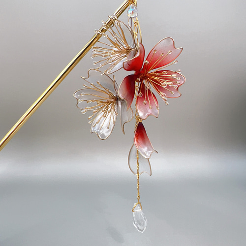 桜 -銀紅- 簪 ディップアート アメリカンフラワー 卒業式 入学式