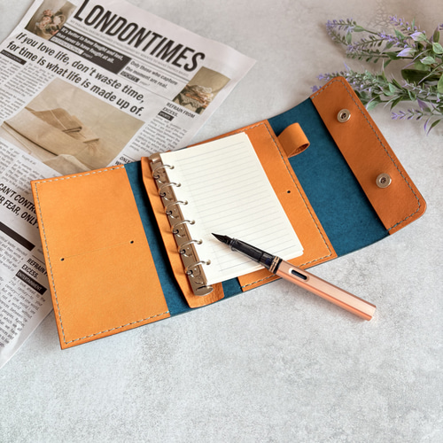 システム手帳 手帳カバー ミニ6サイズ スクラッチレザー×国産レザー