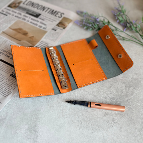 システム手帳 手帳カバー ミニ6サイズ スクラッチレザー×国産レザー