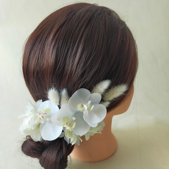ミニ胡蝶蘭とラグラスの髪飾り 5枚目の画像