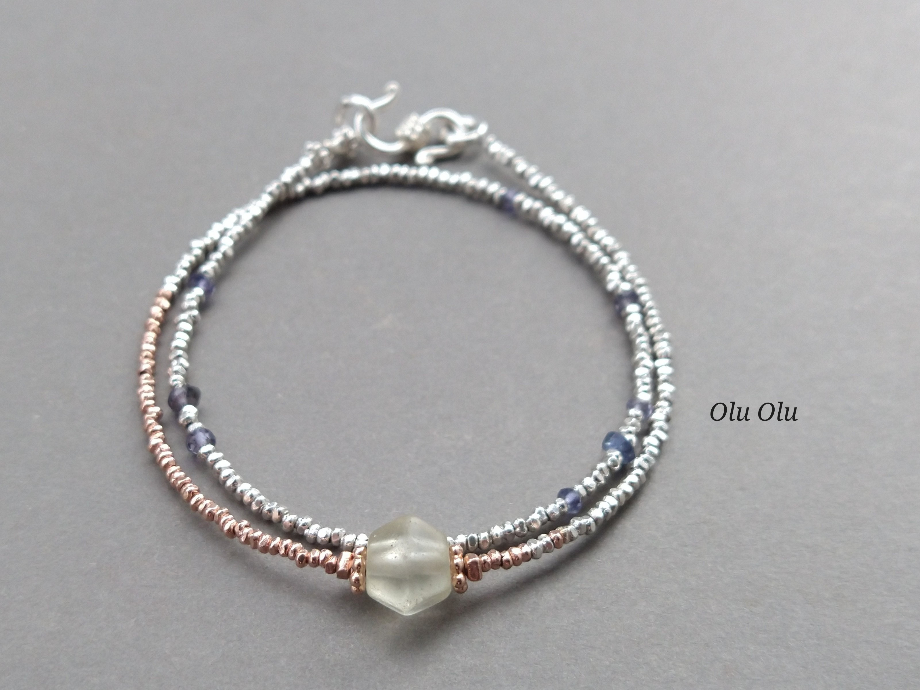 古代水晶×アイオライト×カレンシルバーの2連ブレスレット