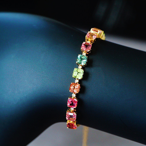 くすみカラー」K18YG 天然カラートルマリン ブレスレット 上品 幸運  