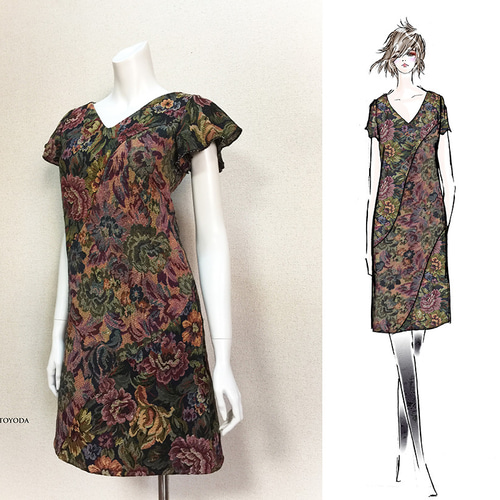 1点もの・デザイン画付き】ゴブラン織り湾曲切り替えワンピース（KOJI  