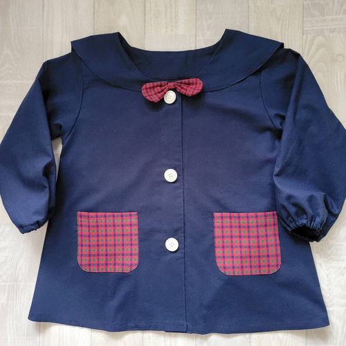 80～150size タータンチェック 赤 セーラー襟 前ボタン 長袖