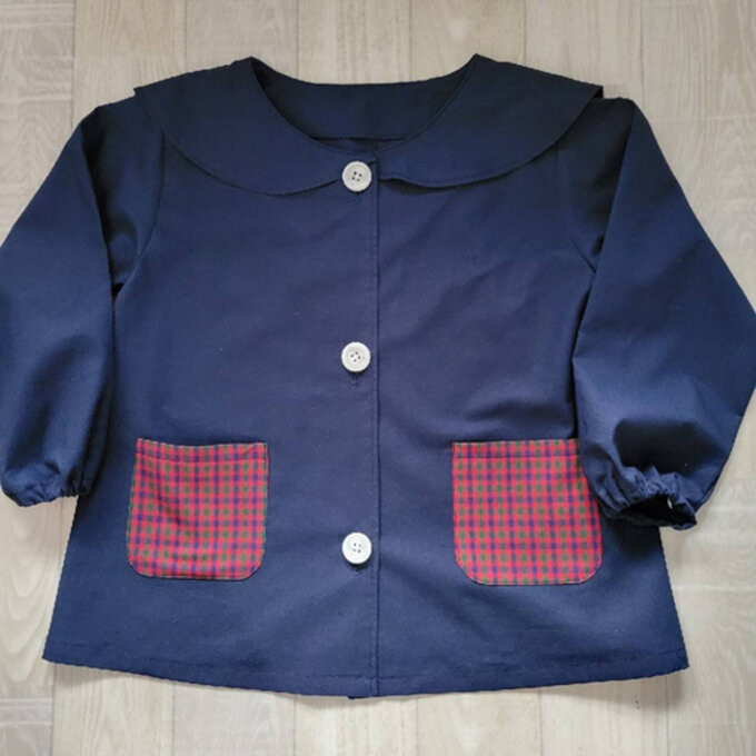 80～150size タータンチェック 赤 セーラー襟 前ボタン 長袖スモック セーラー襟