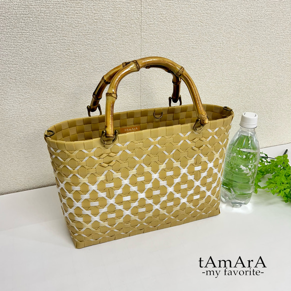 プラかごバッグ プラカゴ PPバンド 花柄 ベージュ ブラウン モノトーンクリアプラカゴバッグ/ブラウン｜ プラカゴバッグ ベージュ×ブラウン