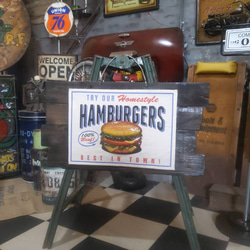キッチンカー  サインボード"A"  ウォールデコ（ハンバーガー） アンティークボード  吊り下げ看板  販売促進グッツ 1枚目の画像
