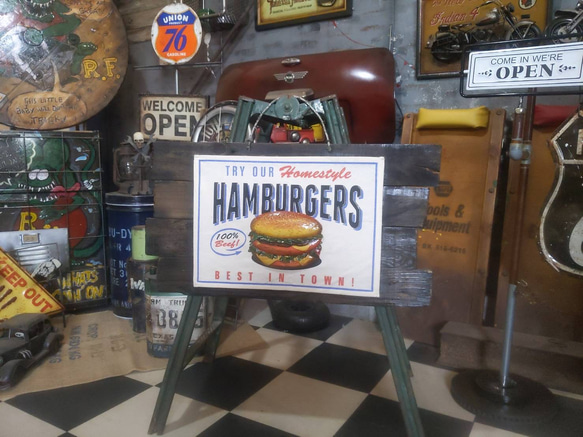 キッチンカー  サインボード"A"  ウォールデコ（ハンバーガー） アンティークボード  吊り下げ看板  販売促進グッツ 1枚目の画像