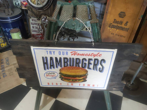 キッチンカー  サインボード"A"  ウォールデコ（ハンバーガー） アンティークボード  吊り下げ看板  販売促進グッツ 4枚目の画像