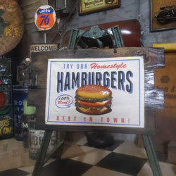 キッチンカー  サインボード"B"  ウォールデコ（ハンバーガー） #アンティークボード  吊り下げ看板 販売促進グッツ 1枚目の画像