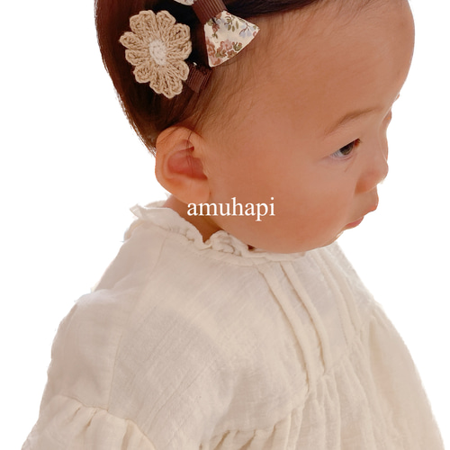 ꫛꫀꪝ【大人チェックリボン】ベビーヘアクリップキッズヘア