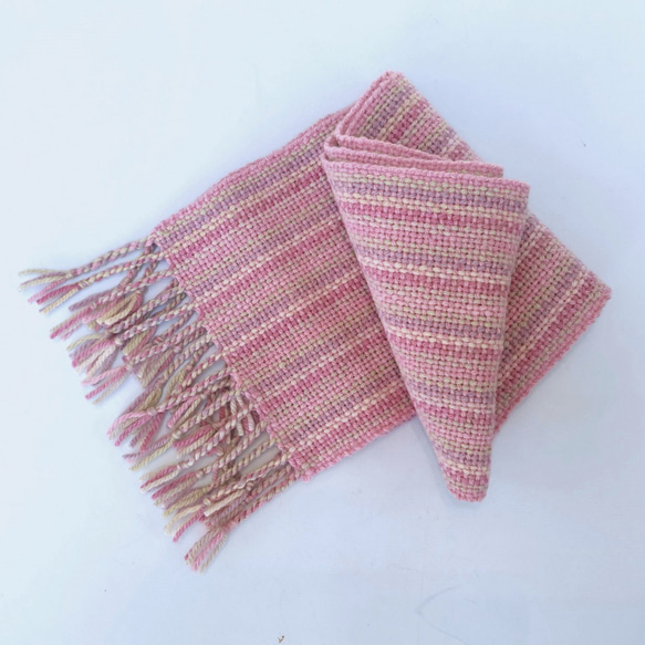 草木染毛糸の手織りマフラー　Ｍ-152 5枚目の画像