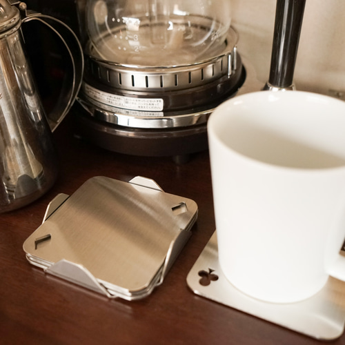 無地に変更可】ステンレス製 コースターセット / ティー・コーヒー