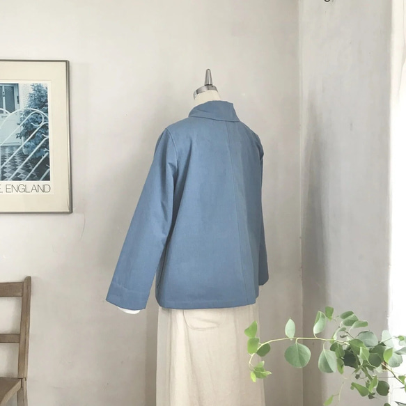 アザレアジャケット　コットン　手染めポプリン　ブルー　　　　　　　　＊暮らしの店sacchi＊ 2枚目の画像