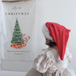 クリスマスタペストリー　クマさんとツリー　Christmas tapestry コットンリネン 8枚目の画像