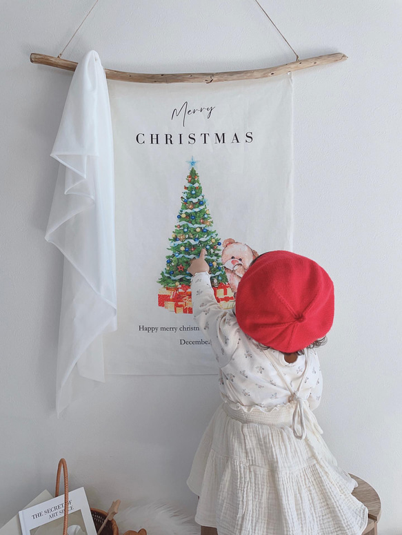 クリスマスタペストリー　クマさんとツリー　Christmas tapestry コットンリネン 12枚目の画像