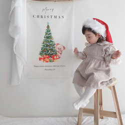 クリスマスタペストリー　クマさんとツリー　Christmas tapestry コットンリネン 10枚目の画像