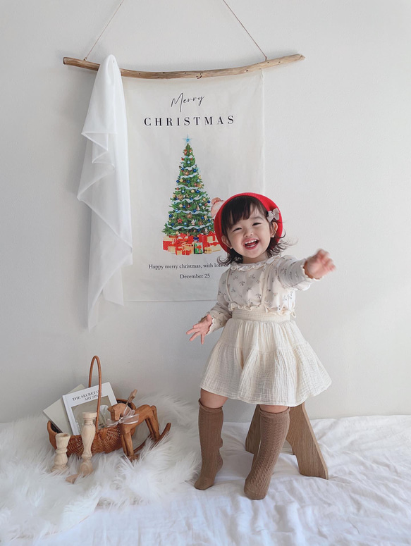 クリスマスタペストリー　クマさんとツリー　Christmas tapestry コットンリネン 5枚目の画像
