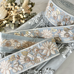 30cm  インド刺繍リボン シルク  花柄 8枚目の画像