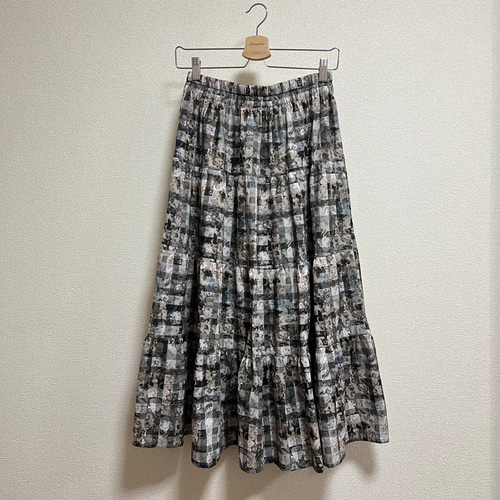 アーカイブ ギンガム ティアードスカート グレー ロングスカート  