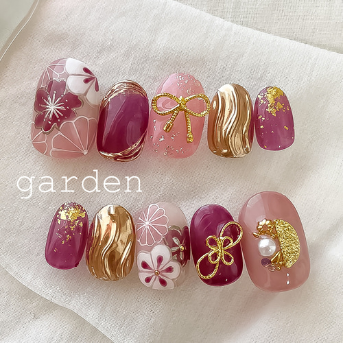 ネイルチップ　振袖ネイル　振袖ネイルチップ　成人式ネイル　前撮りネイル 着用画像 #振袖 #ネイルチップ #オーダーチップ #成人式ネイルチップ