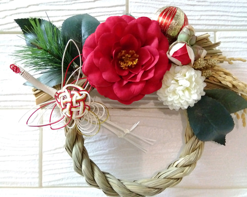 お正月 しめ縄 しめ飾り 紅白 椿 鶴 しめ縄・しめ飾り Harry Chop 通販