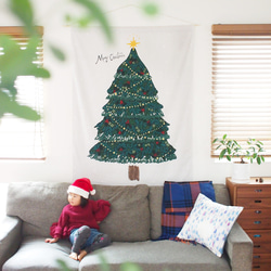 【オーナメントセット】絵本のようなクリスマスツリー/タペストリー（ミシン仕上げ）コットン100% 6枚目の画像