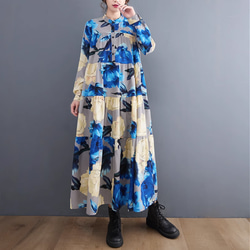青い花柄ロングワンピース 楽天市場】花柄ワンピース ロングワンピース レディース シャツ