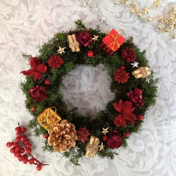 クリスマスリース 20cm コンパクト 赤 プリザーブドフラワー ドライ