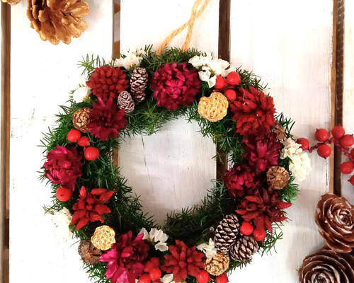 クリスマスリース 14cm コンパクト プリザーブドフラワー ドライフラワー ドア 玄関 クリスマスリース 14cm コンパクト プリザーブドフラワー ドライフラワー ドア 玄関