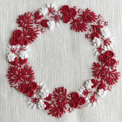 赤糸手刺繍クリスマスリース　パネル 5枚目の画像