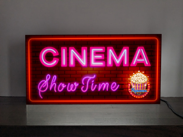 【Lサイズ】映画 シネマ ホームシアター 上映中 ポップコーン 店舗 自宅 ランプ 照明 看板 置物 雑貨 ライトBOX 2枚目の画像