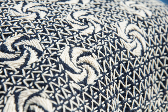手縫いの純綿クロスボディバッグ/刺繍サイドバックパック/刺繍ショルダーバッグ/インディゴ 手縫いインディゴ染料バッグ-幾何学模様 8枚目の画像