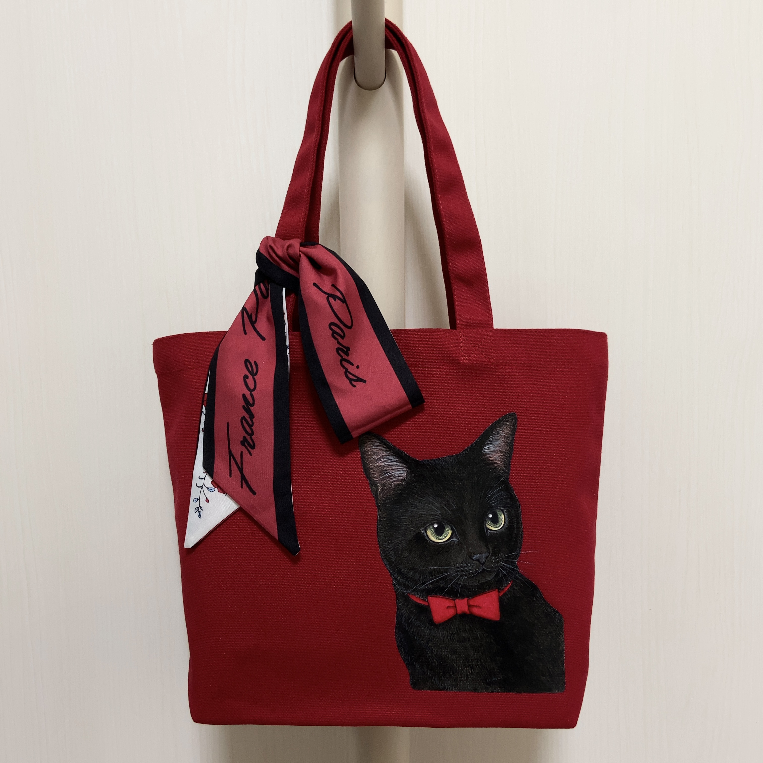 オリジナル 黒猫 トートバッグ 手描き オリジナルイラスト 鞄 ドット