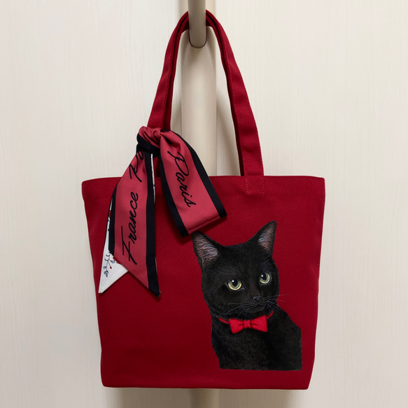 オリジナル 黒猫 トートバッグ 手描き オリジナルイラスト 鞄