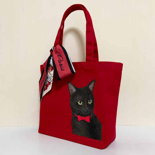 オリジナル 黒猫 トートバッグ 手描き オリジナルイラスト 鞄